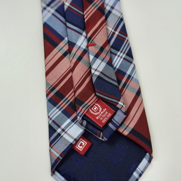 Chaps Mens Tie 100% Silk Plaid Blue Red Classic Preppy - Picture 5 of 6